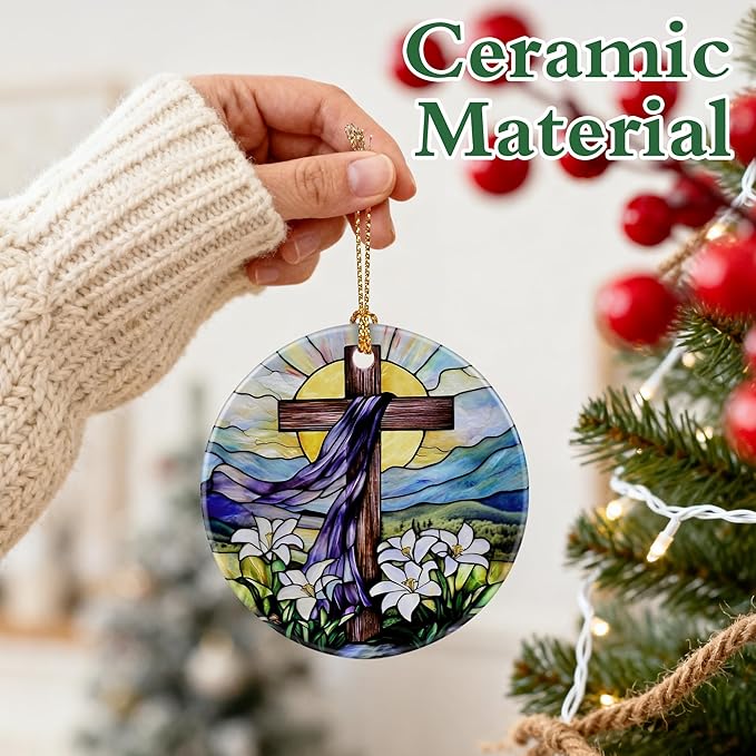 Cross Ornament | Christian Christmas Ornaments, Religious Christmas Decorations, Hanging Ornaments for Tree | Religious Decor, Christian Faith Gifts | Easter Gifts, Baptism Gift, Confirmation Gift