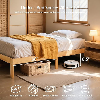 Hokway Wood Full Size Bed Frame- No Wobble,Noise-Free,Easy Assembly with Precise Holes,12 in Wood Slat Support,No Box Spring Needed,Natural