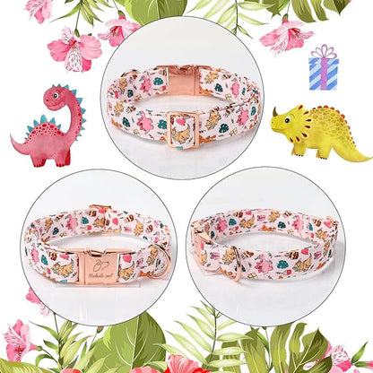 Cute Dinosaur Dog Collar - Adjustable Cartoon Girl Dog Collars for Giant Large Dogs, Heavy Duty Metal Buckle Pet Collar, Pink Dino, XL
