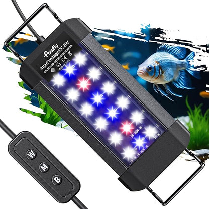 Pawfly 6 W Aquarium LED Light for 6" to 10" Fish Tanks Extendable Fish Tank Light with Full Spectrum Brilliant White Blue Red Lights with Daytime & Night Modes and Adjustable Brightness