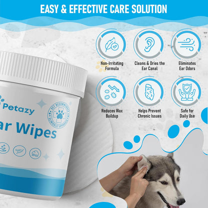 Dog Ear Wipes for Dog Yeast Wax Itch and Odor | Unscented Dog Ear Cleaner for Dogs | Natural Cleaning Puppy Ear Wipes | Soothing Ear Wipes for Pets Cat | Natural Ingredients | 125 XL Pcs