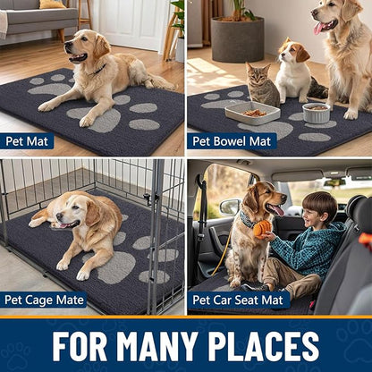 Smiry Dog Door Mat for Muddy Paws, Absorbs Moisture and Dirt, Low-Profile Entryway Mat with Non-Slip Backing, Entry Indoor Outdoor Doormat for Inside Floor (47x20 Inches, Dark Grey, Paw)