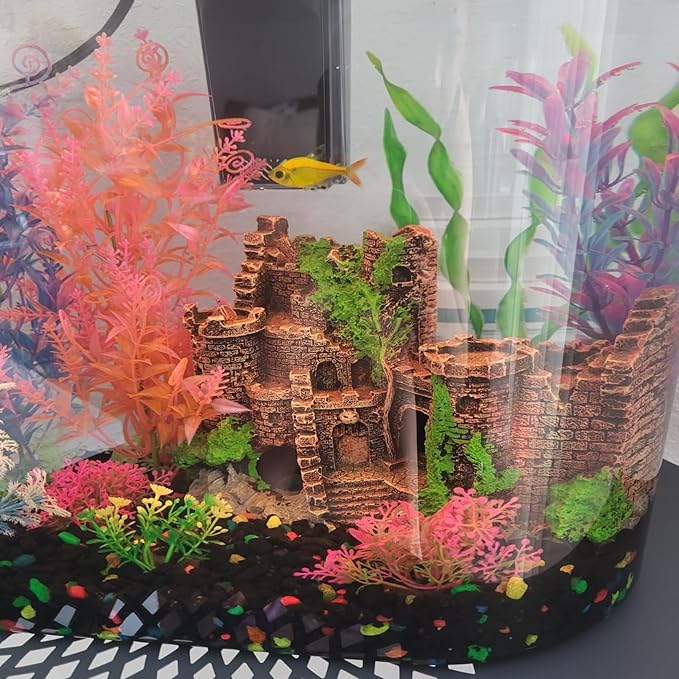 Aquarium Resin Castle Decoration,Ancient Design Fish Tank Ornaments Betta Hideout Stone Cave Accessories for Shrimp Turtle Guppy Crabs (3Pcs)