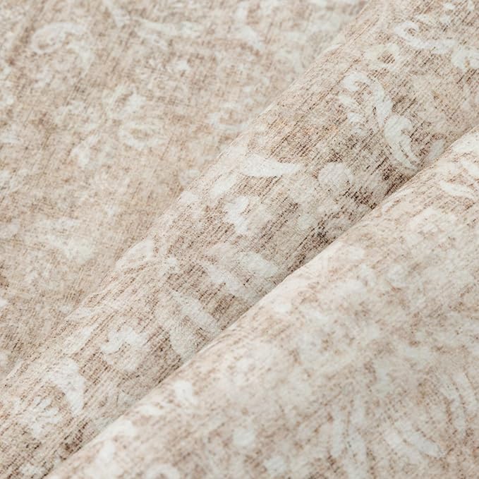2x8 Runner Rug Washable Beige Vintage Hallway Kitchen Carpet Indoor Non Slip Small Low Plie Thin Bedroom Bathroom Rug Retro Accent Throw Dining Living Room