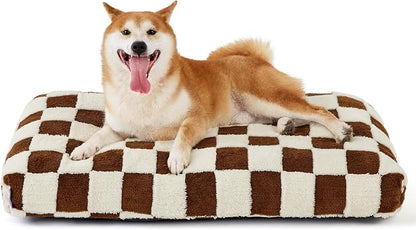 LE SURE Cute Aesthetic Dog Bed for Crate,Jacquard Thick Pet Pillow 35x22 | Shredded Chopped Foam,Modern Plush Crate Cushion Gift for Large Dog, Waterproof Washable Cover, Nonslip Bottom, Brown