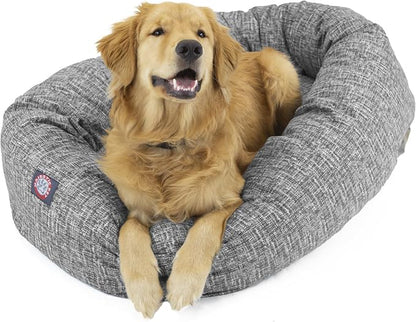 Majestic Pet Bagel Calming Dog Bed, 40 in Large, Round, Washable, Lt. Black | Cozy Soft Fluffy Donut Pet Bed with Spine Support for Head Rest – Anti-Anxiety Comfort for Puppies & Dogs, 40x29x9 Inches