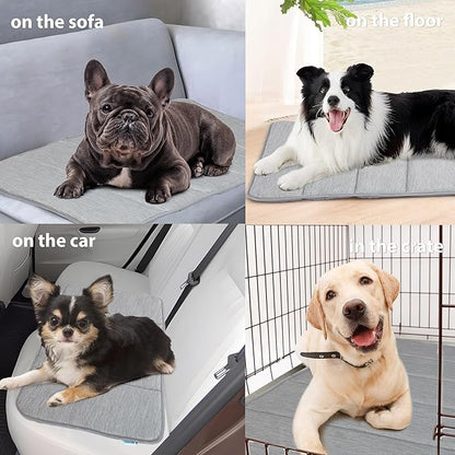 Cooling Dog Mat Q-Max>0.5 - Rapid Cooling Tech, Thin Breathable Crate Pad, Portable Washable Summer Mat, Chill Soothing Fabric - 47"x29" Extra Large Dog, Grey