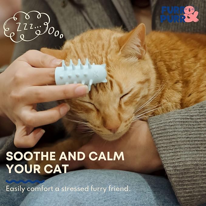 Furr&Purr Cat Brush Set for Indoor Cats - Grooming Tools: Face Scratcher, Calming Massager, and Scratching Pad (2-Pack, Made in the USA)