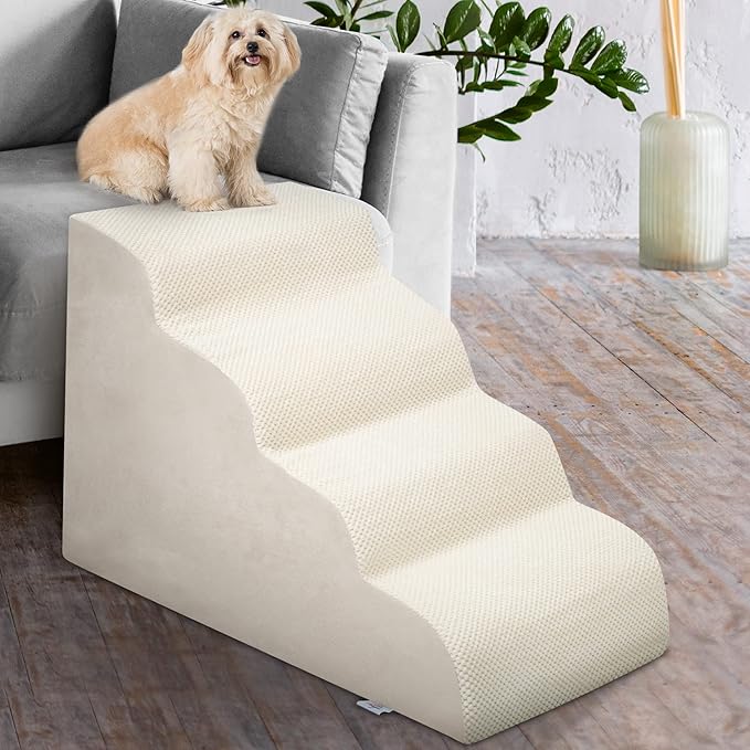 Dog Stairs for Small Dogs - High Density Foam Pet Steps, Extra Wide Dog Ramp with Non-Slip Bottom for High Beds, Couch and Sofa, Best for Dogs Injured, Older Doggy Cats
