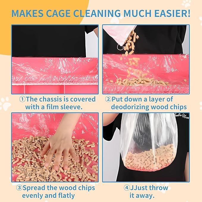 Disposable Cage Liner Bags (50-Pack) – 34'' X 22'' Clear Plastic Rabbit Cage Liners, Leak-Proof Toilet Film for Bunny, Guinea Pig, Hamster, Hedgehog & Small Animals – Universal Crate Tray Covers for