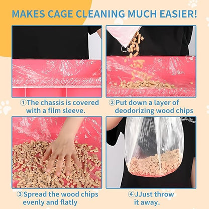 Disposable Cage Liner Bags (50-Pack) – 34'' X 22'' Clear Plastic Rabbit Cage Liners, Leak-Proof Toilet Film for Bunny, Guinea Pig, Hamster, Hedgehog & Small Animals – Universal Crate Tray Covers for