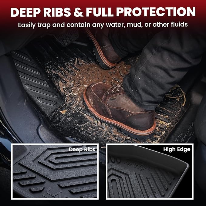 LASFIT Floor Mats for Jeep Grand Cherokee L 2021-2025 2026 (ONLY for 6 Seaters Without Center Console) All Weather Custom Fit Car Floor Liners Seatback Cargo Trunk Mat Black