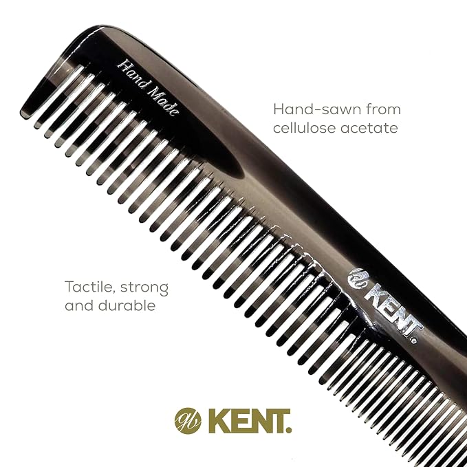 Kent 9T Black Graphite Fine Tooth and Wide Tooth Detangler Hair Combs - Large Handmade and Saw-Cut Dressing Comb - Wet Hair Comb for Women and Durable Grooming Comb for Men Made in England