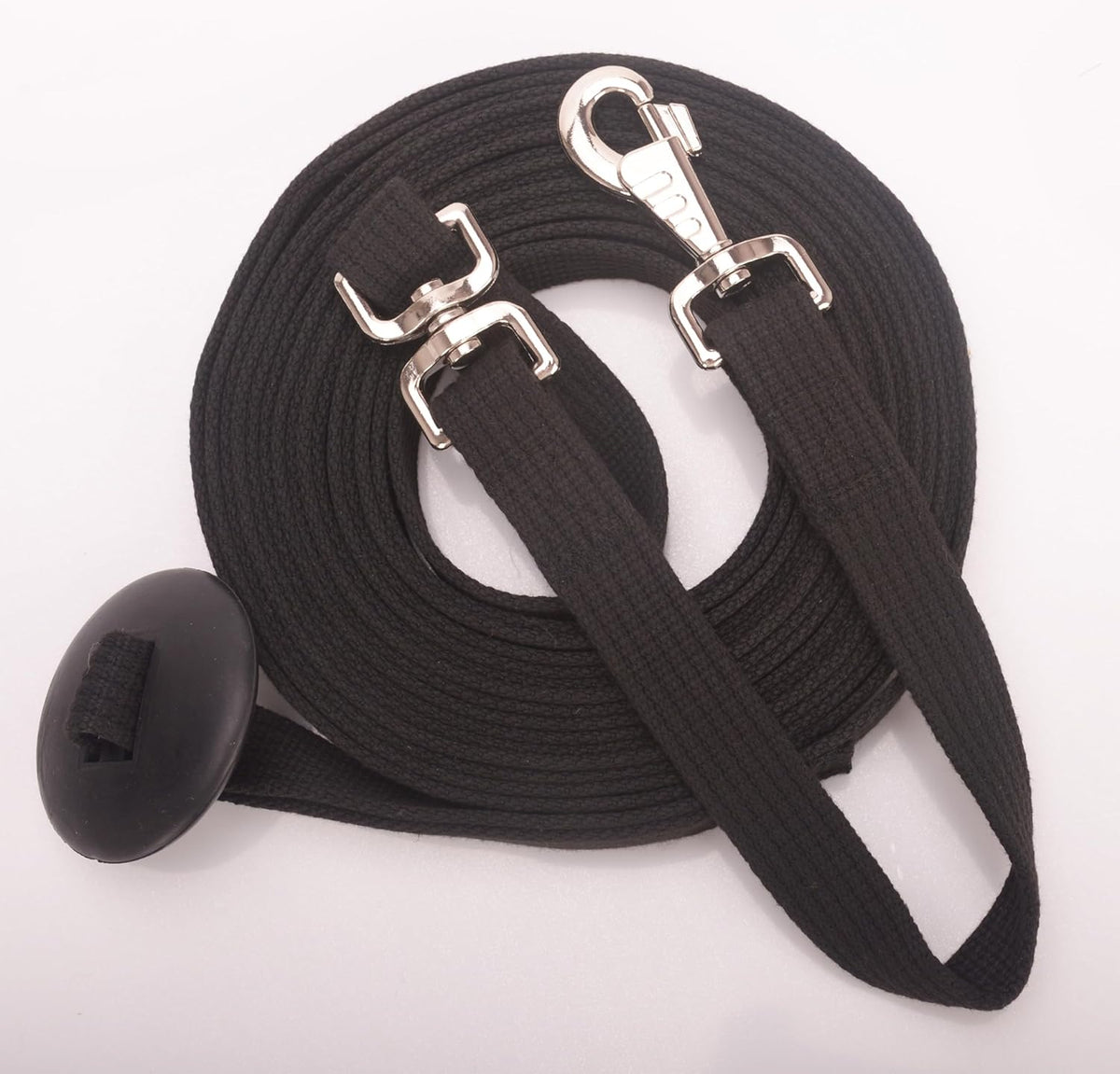 Cord Cotton Lunge Line with Rubber Stop，Equine Lunge Line for Horses with Swivel Bolt Snap，24 ft (Black, 24ft)