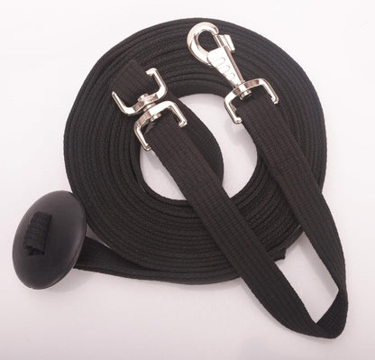 Cord Cotton Lunge Line with Rubber Stop，Equine Lunge Line for Horses with Swivel Bolt Snap，24 ft (Black, 24ft)