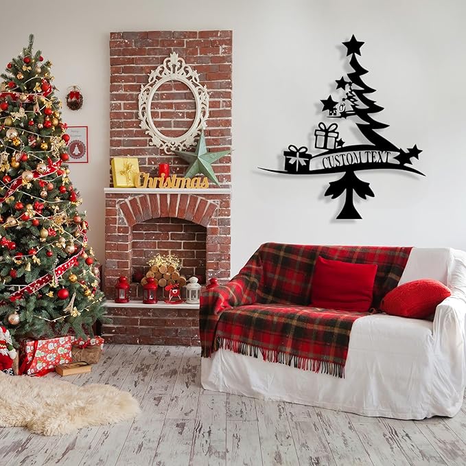 Personalized Christmas Tree Metal Sign, Custom Signs Outdoor Metal Wall Decor, Merry Christmas Tree Signs Wall Decoration for Home Living Room, Bedroom, Office, Garden, Porch
