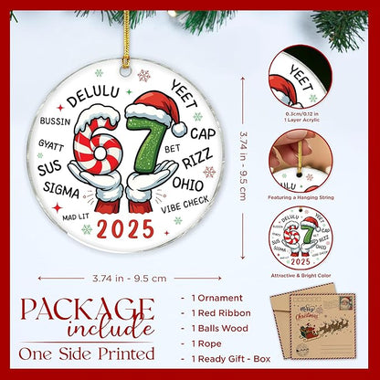 Funny 67 Christmas Ornament 2025, Six Seven Teen Slang Xmas Ornaments 2025, 67 Ornament, 6-7 Hanging Christmas Decorations, 6 7 Meme Gifts for Teen Girl, Boy, Viral Xmas Decor