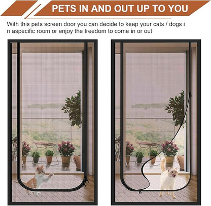 Dixutzi Reinforced Cat Screen Door Fits Door Size 34''x 82'', Heavy Duty Pets Proof Screen Door with Zipper, Prevent Dogs Cats Running Out from Home (Black)