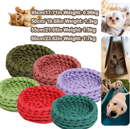 Woven Dog Bed Basket, Knitted Cotton Cat Bed Round Washable Woven Cat Pet Bed Chunky Dog Basket, Orthopedic, Chunky Knit Dog Nest,Dog Bed,Dog Cave,Dog Bedding(White,23")