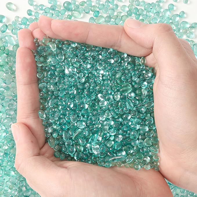 T4U Fish Tank Gravel 2 LB, Tumbled Small Rocks for Aquarium, Glass Beads for Vases, Succulent Rocks for Plants, Aquarium Gravel Decorative Pebbles for Terrarium Crafts Vase Filler, Green