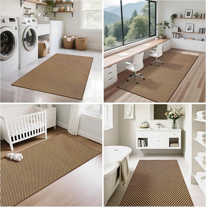 2x6 ft Kitchen Runner Rugs Mat Non Slip Woven Runners for Hallways Washable, Soft Long Entryway Laundry Hall Floor Runner Carpet for Indoor Backdoor Bedroom Living Room, Dark Brown/Coffee