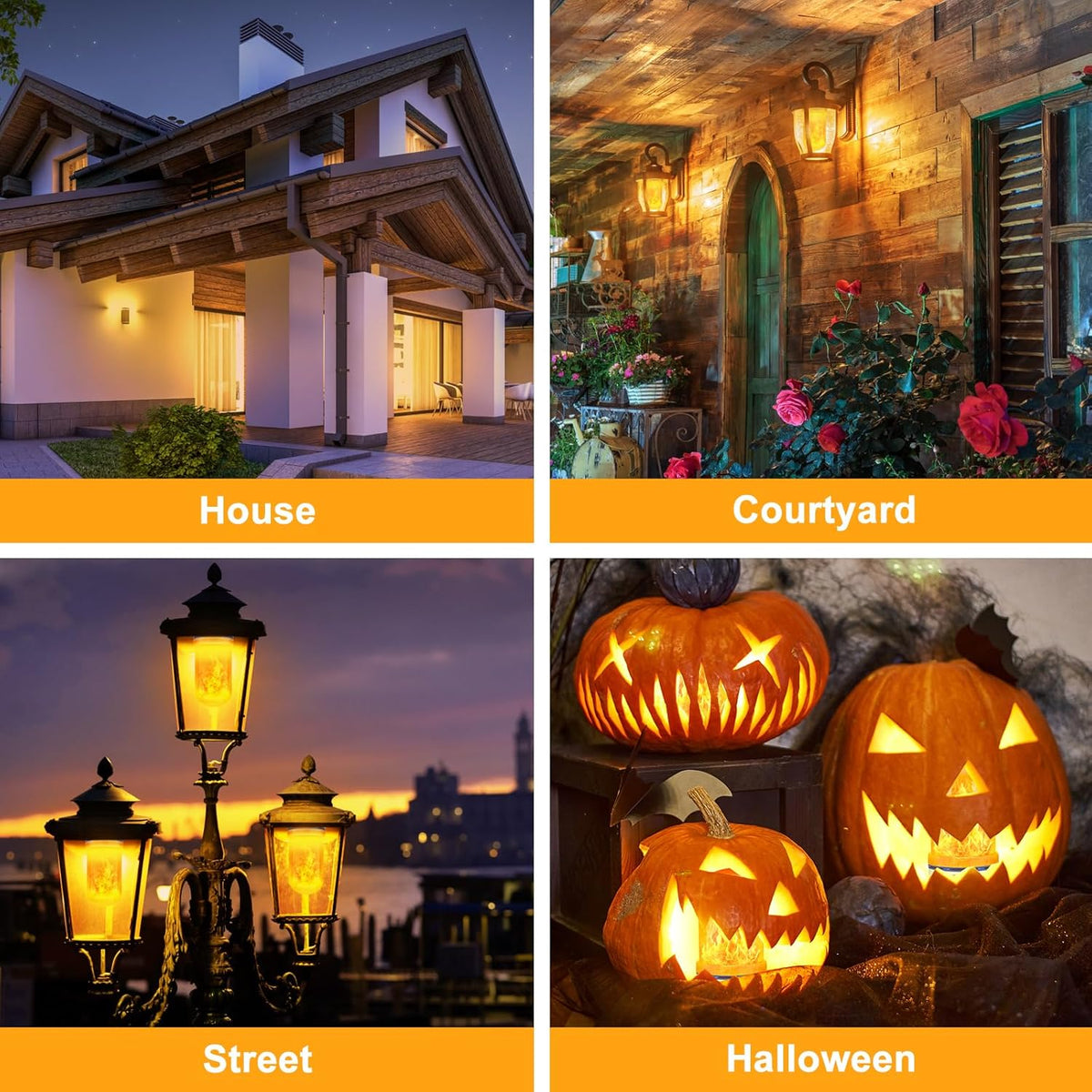 CPPSLEE Upgraded LED Flame Light Bulbs, 4 Modes Flickering Light Bulbs, E26 Base Fire Flame Bulb for Halloween Decorations Outdoor, Christmas Lights Patio Indoor Home Decor (Yellow, 6 Pack)