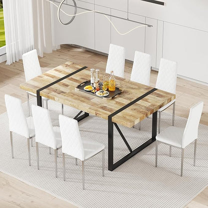 JT Modern Minimalist Dining Chair Fireproof Leather Sprayed Metal Pipe Diamond Grid Pattern Restaurant Home Conference Chair Set of 4 Or 6 (8, White)