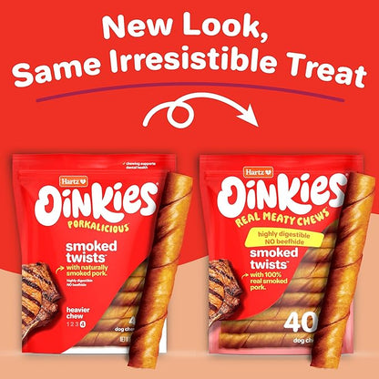 Hartz Oinkies Smoked Twists with Naturally Smoked Pork Rawhide-Free Dog Treats, Highly Digestible Long Lasting Dog Chews, 40 Count