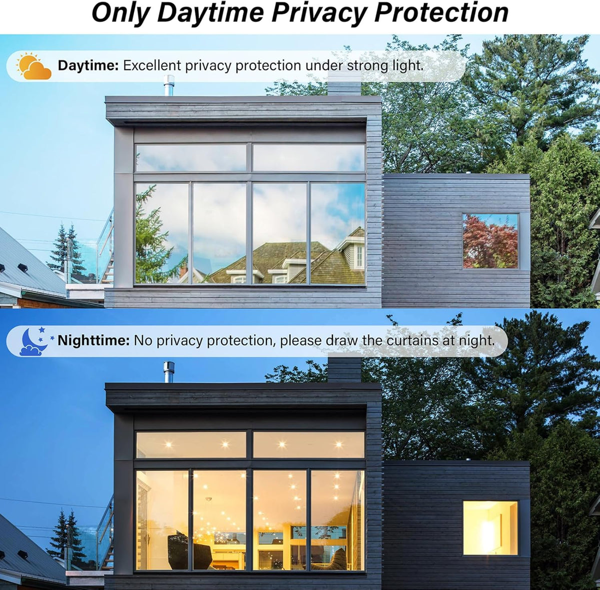 Kromapolis Window Privacy Film Reflective Mirror Film One Way Window Tint for Home, Daytime Privacy Heat Control Anti UV Glass Tinting, Non-Adhesive (Silver, 35.4 x 157.4 inch)
