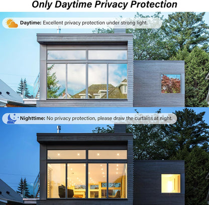 Kromapolis Window Privacy Film Reflective Mirror Film One Way Window Tint for Home, Daytime Privacy Heat Control Anti UV Glass Tinting, Non-Adhesive (Silver, 35.4 x 157.4 inch)