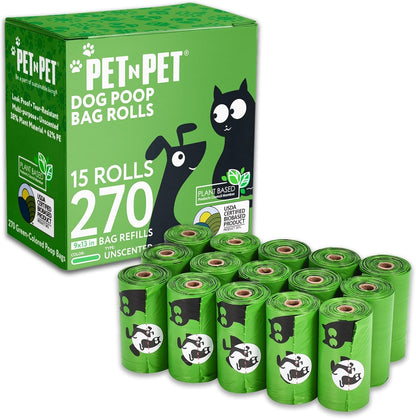 Pet N Pet 270 Counts Green Poop Bags for Dogs, 38% Plant Based & 62% PE Extra Thick Dog Poop Bags Rolls, 9" x 13", Unscented Dog Waste Bag, Pet Supplies for Dogs