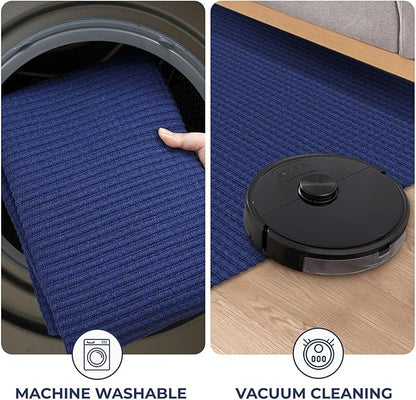 KOZYFLY Runners for Hallways 2.6x8 ft Washable Kitchen Runner Non Slip Rubber Backed Hall Runners Cotton Entryway Runner Rugs Floor Carpet for Indoor Backdoor Bedroom Kitchen, Royal Blue/Navy