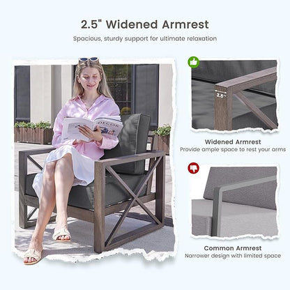 UDPATIO Aluminum Patio Furniture Set, 7 Seats Outdoor Patio Sets with Coffee Table, Faux Wood Patio Furniture Set Metal Modern Outdoor Sectional for Deck Porch Patio, Dark Grey