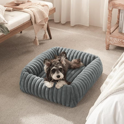 FURTIME Dog Bed for Small Medium Dog, Washable Orthopedic Pet Bed with Removable Cover, Rectangle Soft Calming Sleeping Puppy Bed Durable Pet Cuddler with Anti-Slip Bottom, Grey, M (25"x21"x7")