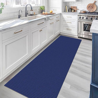 KOZYFLY Runners for Hallways 2x7 ft Washable Kitchen Runner Non Slip Rubber Backed Hall Runners Cotton Entryway Runner Rugs Floor Carpet for Indoor Backdoor Bedroom Kitchen, Royal Blue/Navy
