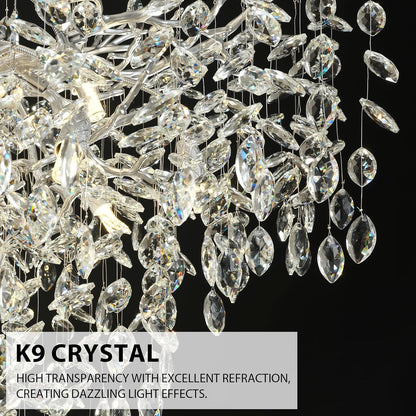 H65'' Silver Tree Branch Crystal High Ceilings Chandeliers,Modern Crystal Staircase Chandeliers, D48'' Foyer Chandelier for High Ceiling, Luxury Large Living Room Chandelier, 27-Lights