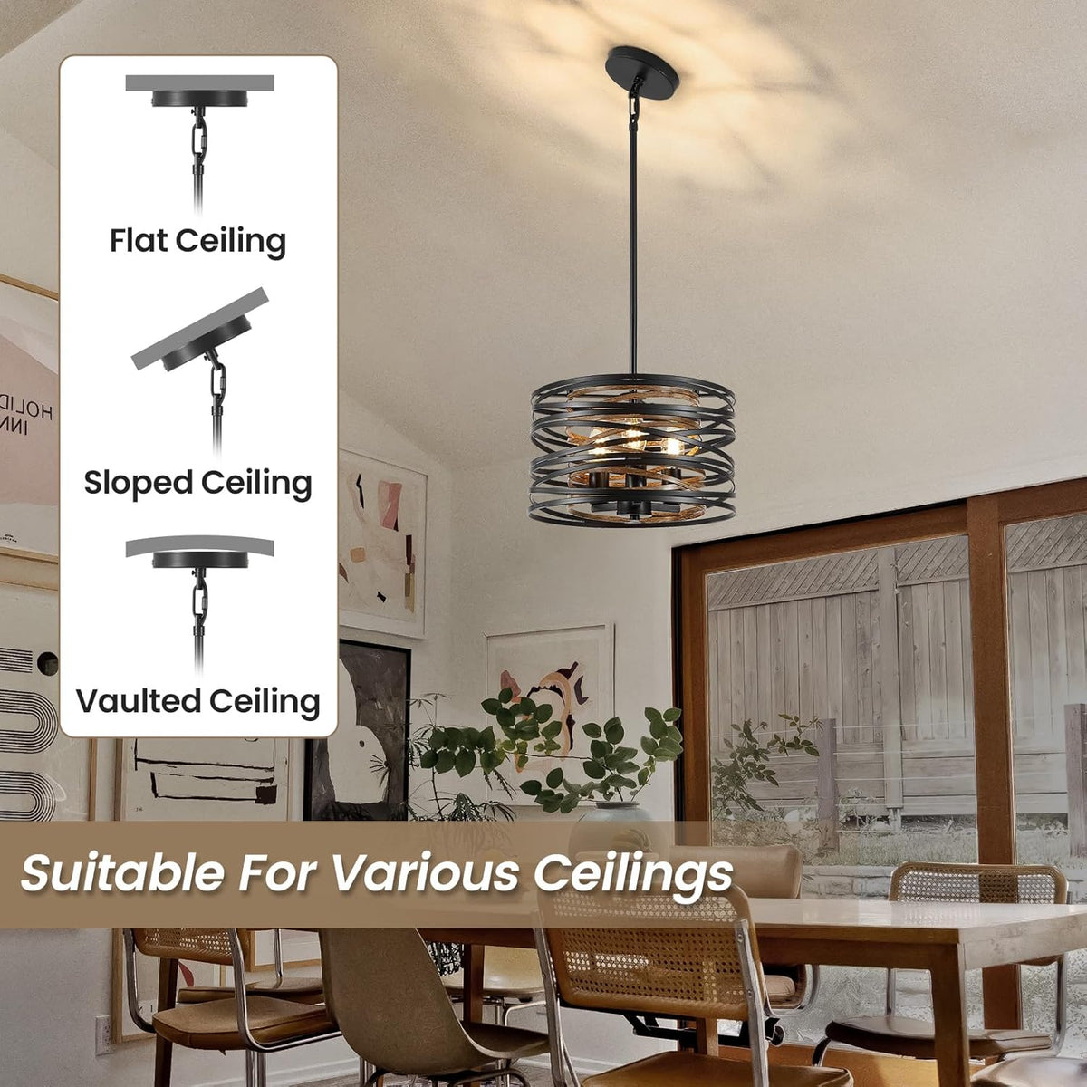 Farmhouse Chandelier, Dining Room Light Fixture, 3-Light Modern Black Pendant Light Fixture, Rustic Industrial Ceiling Hanging Light Fixture for Entryway Foyer Kitchen Over Table Hallway