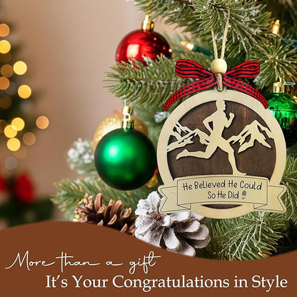 Running Christmas Ornament 2025-2 Layer Wooden Running Ornaments for Christmas Tree - Marathon Runners Wooden Xmas Tree Hanging Decor - Runner Ornament 2025 - Gifts for Runners, Cross Country Athlete