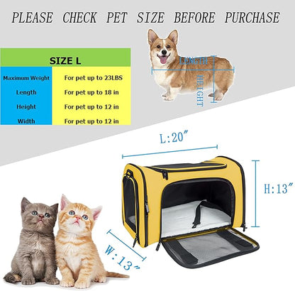 Soft Sided Carrier for Small Medium Cats Dogs,Removable Pad Collapsible Travel Pet Carrier Large Yellow