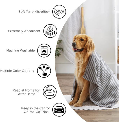 Bone Dry Pet Grooming Microfiber Towel, Embroidered Collection, X-Large,41x23.5, Lettuce Green (Pack of 2)