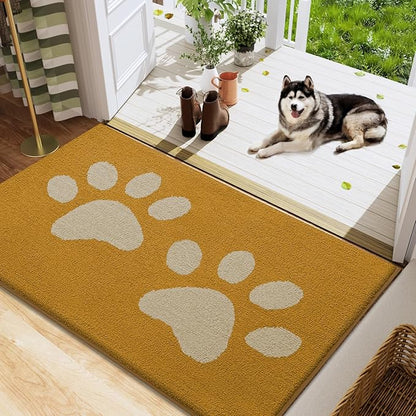 Buganda Dog Door Mat for Muddy Paws, Absorbent Dirt Trapper Washable Indoor Doormats, Non Slip Low-Profile Mud Mat for Dogs, Front Entrance Doormat for Inside Floor (48x30 Inches, Yellow)