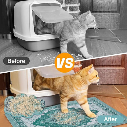 Glittme Cat Litter Mat with Non-Slip Bottom Litter Box Mat 40"X30" Litter Trapping Mat Easy to Clean Washable Cat Food Mat for Kitty,XL