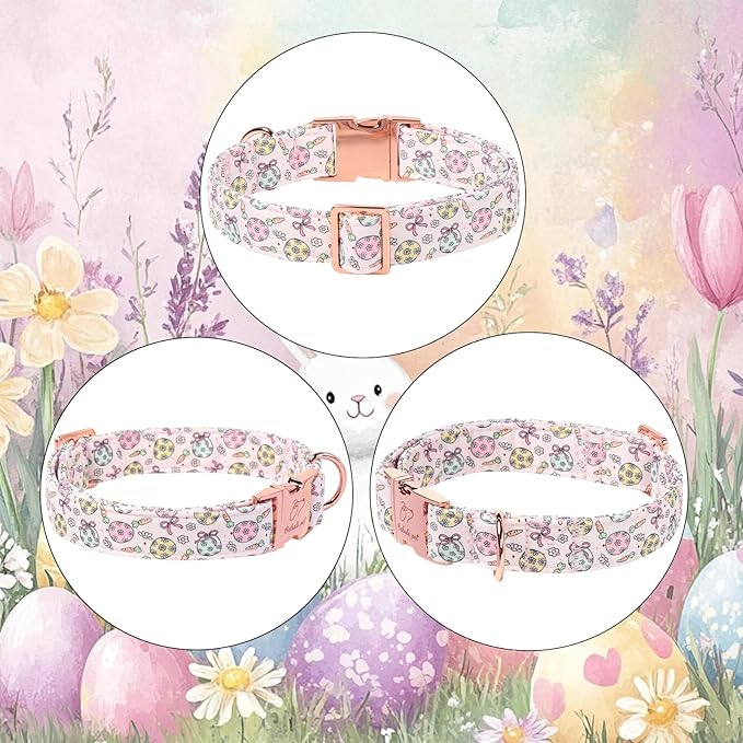 Easter Dog Collar, Pastel Floral Egg Easter Collars for Large Dogs, Cute Girly Spring Holiday Dog Collars, Adjustable Heavy Duty Female Pet Collar with Metal Buckle L