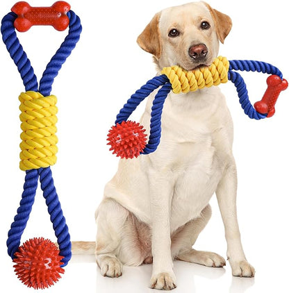 Aitmexcn Interactive Dog Rope Toys Tug of War, Tough Dog Toys for Large, Medium & Small Dogs, 100% Cotton Chew Toys for Boredom, Pull Ball Rope Teeth Cleaning