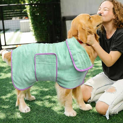Soft Dog Bathrobe Fast Drying Dog Coat, Super Absorbent Dog Towels for After Bath, Microfiber Pet Robe Adjustable Collar & Belly Warm Keeping Dogs Coat for Pet Dogs & Cats (Green, XX-Large)