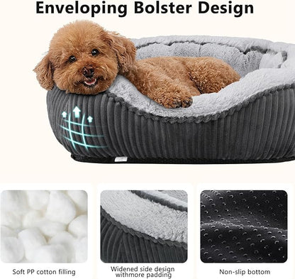 Dog Beds for Small Medium Large Dogs & Cats. Washable Pet Bed, Orthopedic Dog Sofa Bed, Soft Calming Sleeping Warming Puppy Bed (Grey, Medium-(25’’x 21’’x 8’’))
