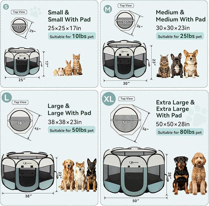 Siedihit Dog Pet Playpen Tent Crate Cage with Washable Pee Pad, Medium Grey | Nursing Rest Zone Recovering Pet Quarantine Room Portable Pop Up Easy to Set up lightweight Carrying Bag Wide applicability