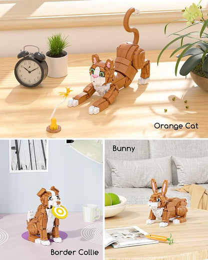 3-in-1 Orange Cat Building Set, Build a Cat, Dog or Rabbit | Build & Rebuild 3 Cute Animal Designs from One Set, Building Toy for Cat Lovers and Animal Fans, Birthday Gift Ages 8+