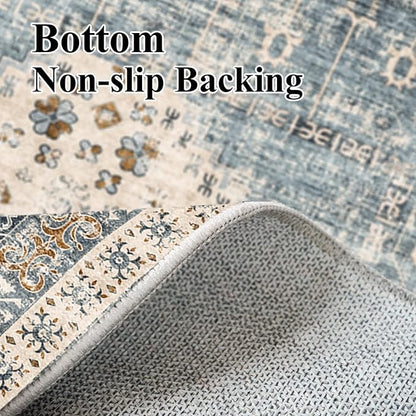 Hallway Washable Runner Rug 2'6x12 - Kitchen Runner Rugs with Non Slip Backing Stain Resistant Rugs for Living Room Bedroom Carpet Distressed Rug Floor Deocr Mat (2‘6''x12', Aqua Blue)