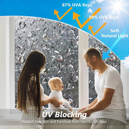 Kromapolis Window Film, Window Privacy Film Frosted, Vinyl Glass Covering, Stained Glass Decorative Film, Static Window Clings, Non-Adhesive (Grayish Black, 35.4 x 157.4 inch)